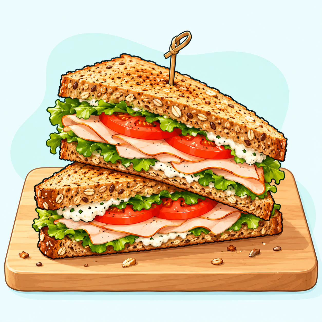Sandwich integrale a strati, su un piccolo tagliere di legno